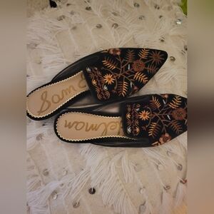 Sam Edelman Black Embroidered Women's Mules